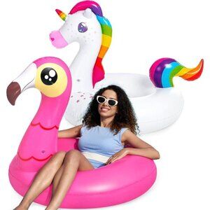 2 Pack Flamingo Unicorn Pool Float  Fun Floaties Inflatable Swimming for‎ Kids